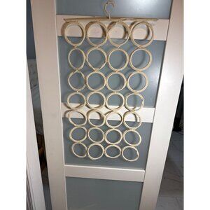 Over-The-Door 28-Loop Cotton 30" Scarf Organizer Beige Adjustable Hanger    64-1